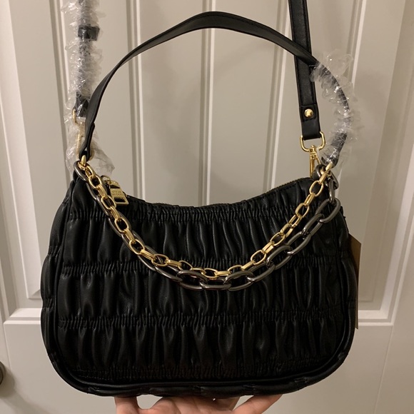 Prada Like Steve Madden Black Crinkle Leather Crossbody - Picture 1 of 13